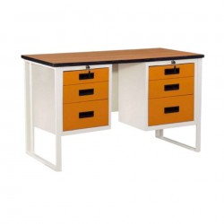 โต๊ะเหล็กขาคู่หน้าไม้ 6 ฟุต (ลิ้นชัก2ข้าง)