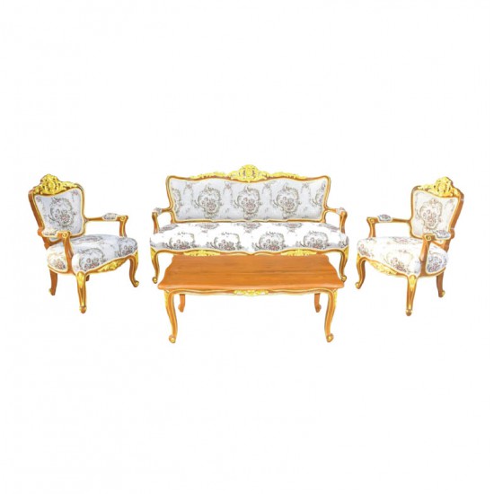ชุดรับแชกหลุยส์ชบา+โต๊ะกลางหลุยส์ชบา-สีธรรมชาติเดินทอง